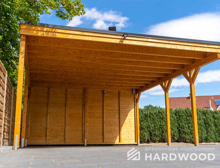 Деревянный навес для машины односкатный №140 - фото 1000