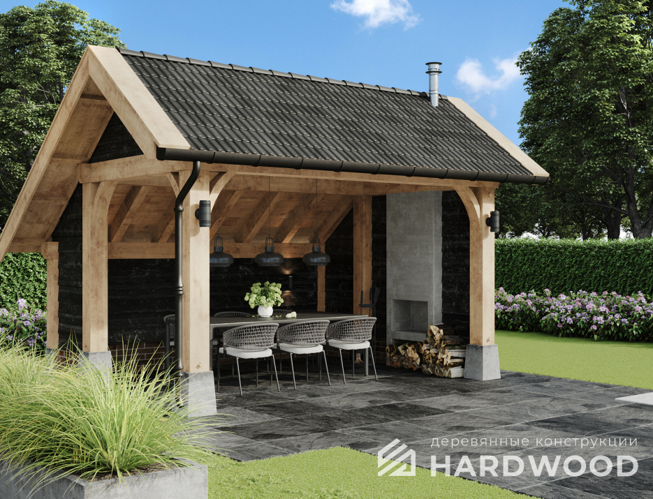 Навес двухскатный для барбекю №111 - фото 2237