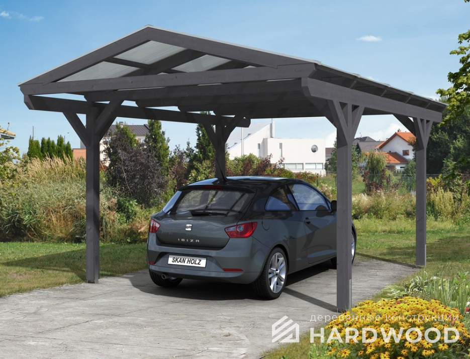 Деревянный навес из поликарбоната №35 - фото 1130