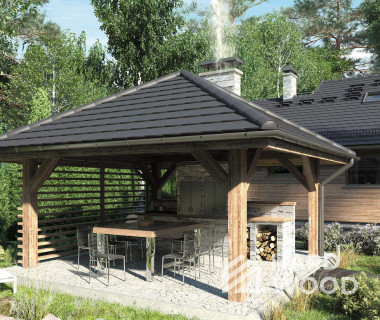 Деревянный навес под мангал №87 - фото 1073