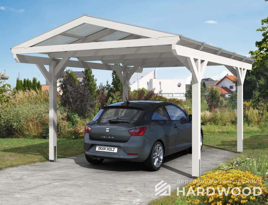 Деревянный навес из поликарбоната №35 - фото 1128