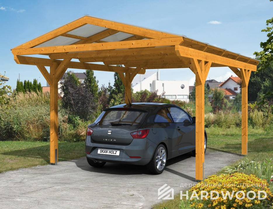 Деревянный навес из поликарбоната №35 - фото 1129